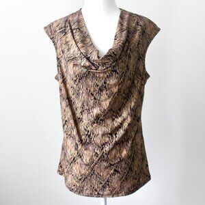 Kasper Gold Brown Cowl Neck Sleeveless Elegant Blouse Medium
